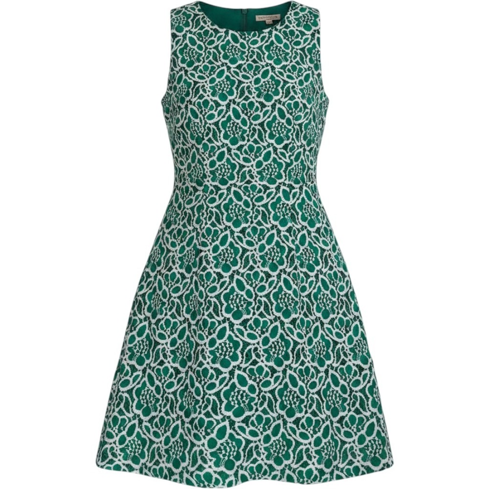 Eva Mendes New York & Company Green White Floral Lace Fit and Flare Dress 6
